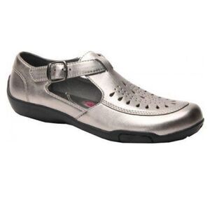 Ros Hommerson CAMEO Metallic Pewter Perforated Fisherman Loafer Sandals